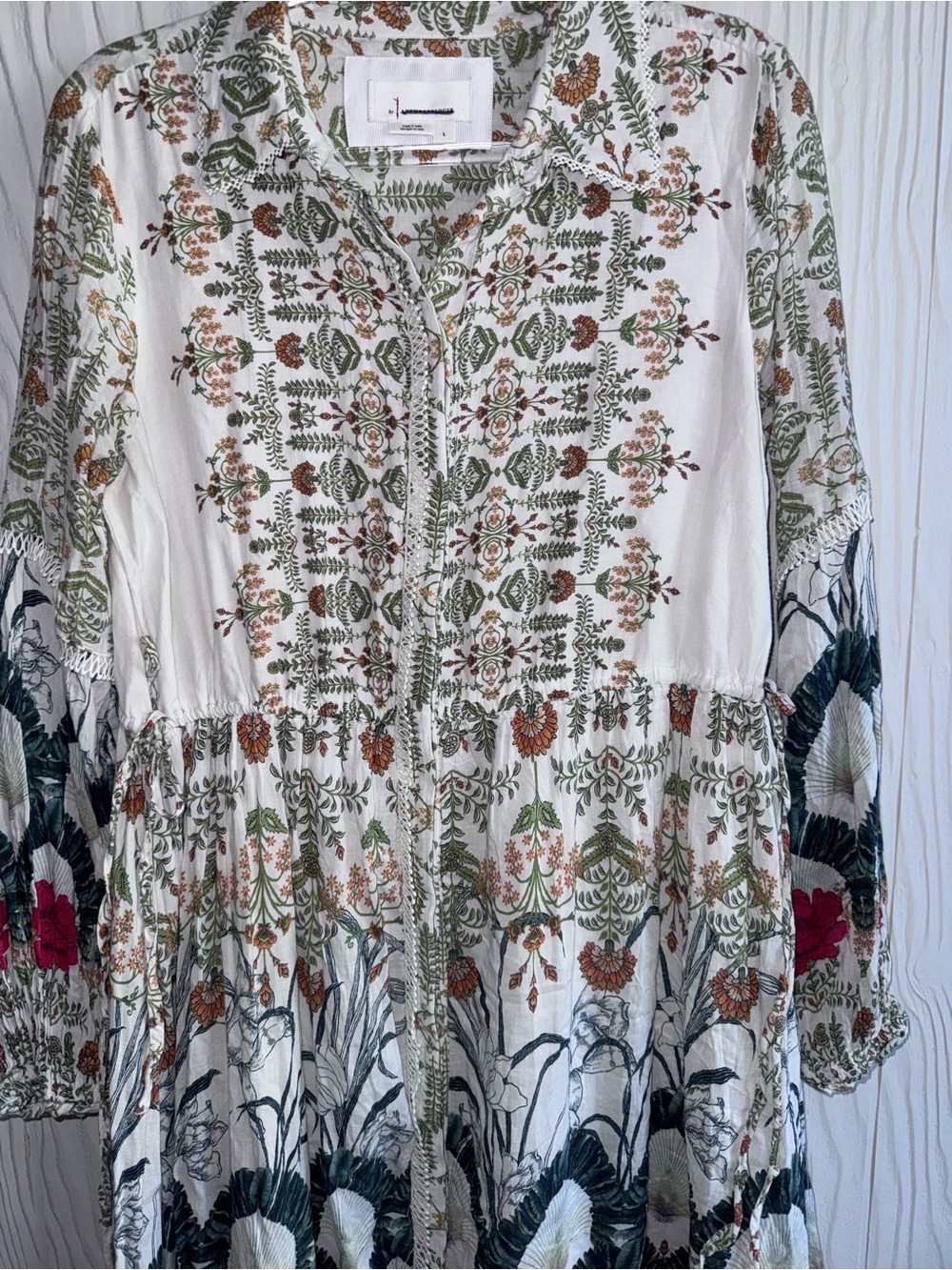 Anthropologie Eleanora Buttondown Shirtdress Silk Blend Botanical Motif Sz: L - Picture 5 of 15